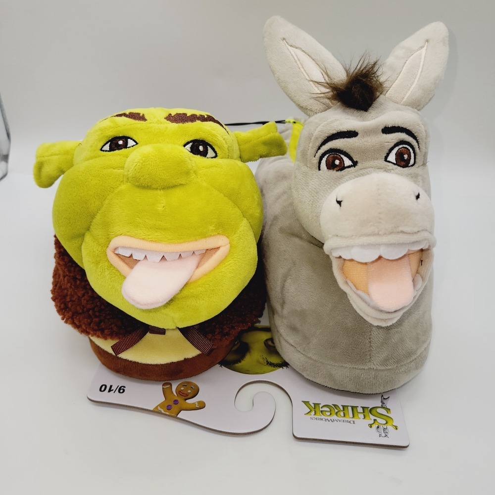 NEW Dreamworks Shrek & Donkey Adult Plush Slippers Size 9/10 Unisex